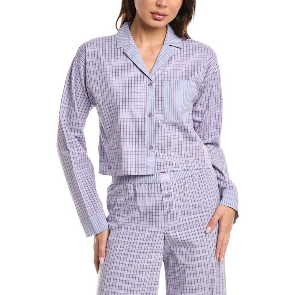 Florence By Mills Womens Micro Plaid Crop Shirt, Purple